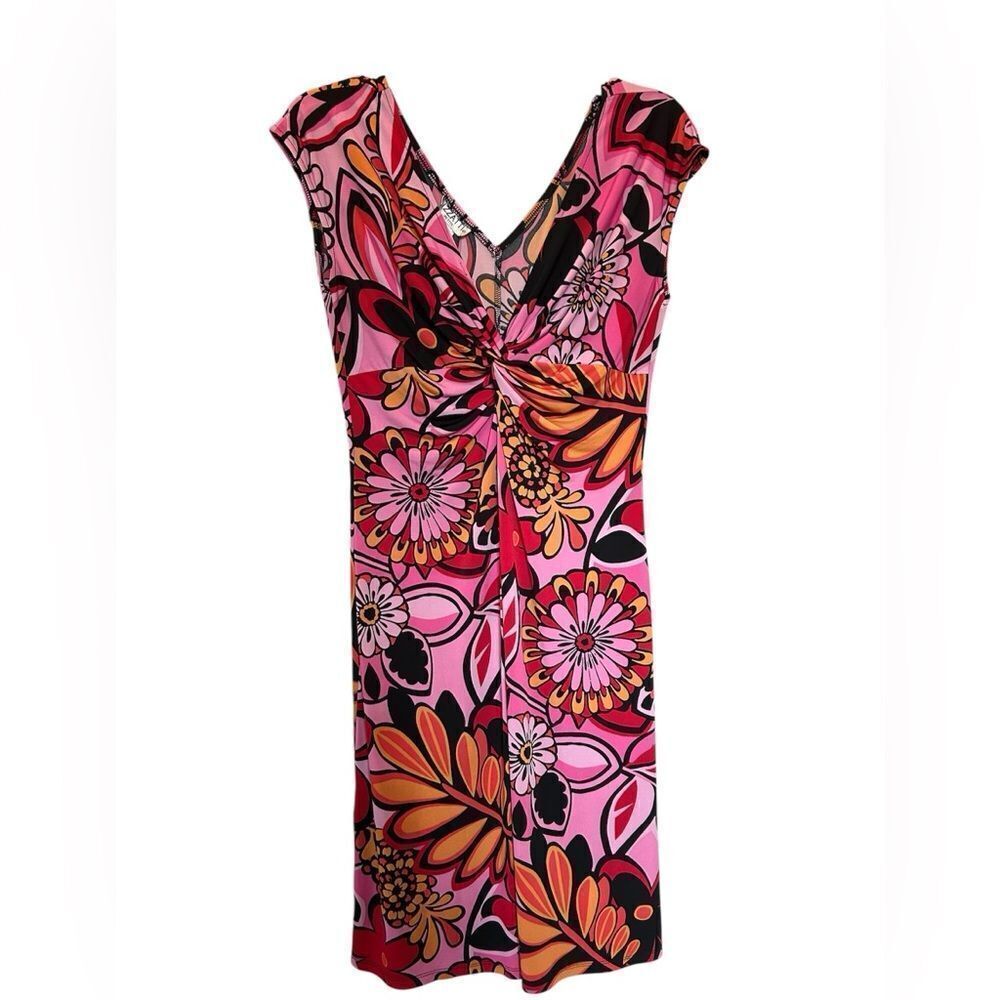 Lizzatti Floral Retro 70’s Mod Hot Pink Sleeveless Knee length Dress M